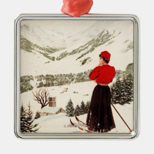 Frauen-Skifahrer, der Adelboden-Plakat übersieht Ornament Aus Metall