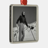 Frauen-Skifahrer Silbernes Ornament (Rechts)