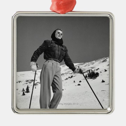 Frauen-Skifahrer Silbernes Ornament (Vorne)