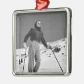 Frauen-Skifahrer Silbernes Ornament (Links)