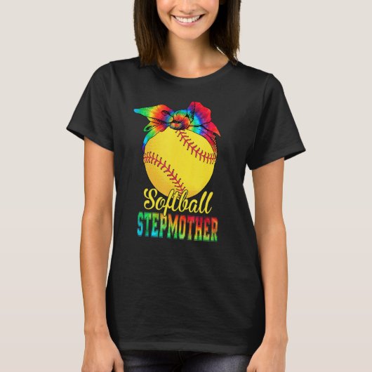 Frauen Softball Stepmutter Gefärbte Krawatte Softb T-Shirt (Vorderseite)