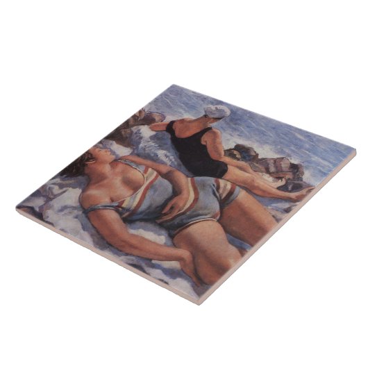 Frauen Sonnenbaden am Strand (von Serebriakova) Fliese (Seite)