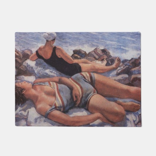 Frauen Sonnenbaden am Strand (von Serebriakova) Fußmatte (Vorderseite)