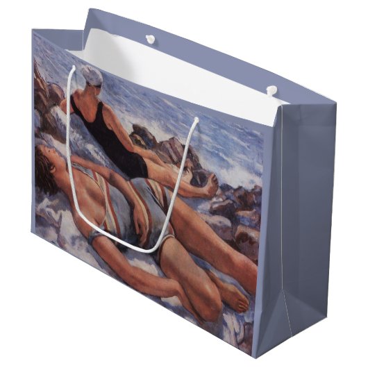 Frauen Sonnenbaden am Strand (von Serebriakova) Große Geschenktüte (Vorderseite Schrägansicht)
