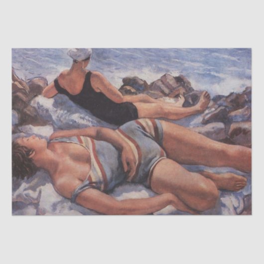 Frauen Sonnenbaden am Strand (von Serebriakova) Seidenpapier (Vorderseite)