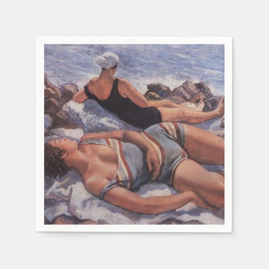 Frauen Sonnenbaden am Strand (von Serebriakova) Serviette (Vorderseite)