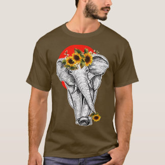 Frauen Sonnenblumen Elephant ästhetische Grafik T-Shirt