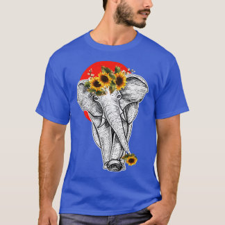 Frauen Sonnenblumen Elephant ästhetische Grafik T-Shirt