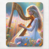 Frauen spielen Harfe in Wildblumen Mousepad (Vorne)