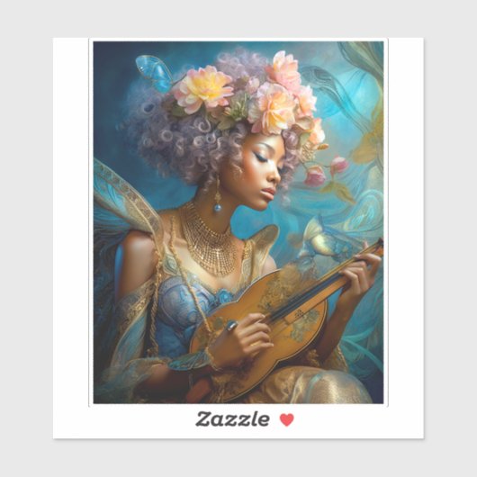 Frauen spielen Lute American Fantasy Art Aufkleber (Blatt)