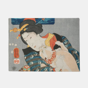 Frauen spielen mit Cat Vintag Japanisch Fußmatte