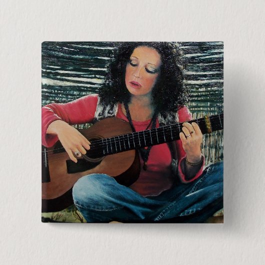 Frauen spielen Musik mit akustischer Gitarre Button (Vorderseite)