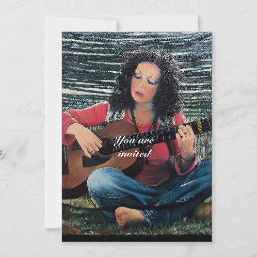 Frauen spielen Musik mit akustischer Gitarre Einladung (Vorderseite)