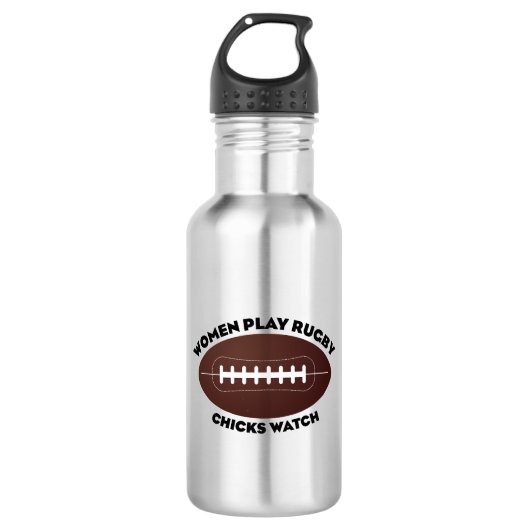 Frauen spielen Rugby, Hühner beobachten Edelstahlflasche (Vorderseite)