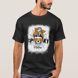 Frauen Spooky Mama Halloween Skull Messy Bun Hexe T-Shirt