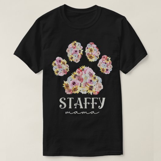 Frauen Staffy Mama Floral Dog Paw Staffordshire Bu T-Shirt (Design vorne)