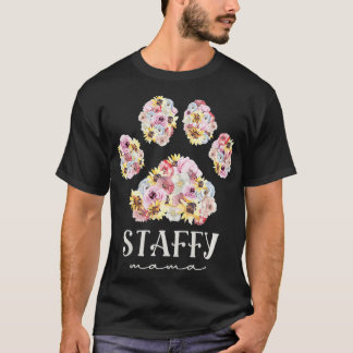 Frauen Staffy Mama Floral Dog Paw Staffordshire Bu T-Shirt