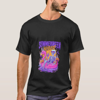 Frauen Summerween Vibes Skeleton Pumpkin Spooky Va T-Shirt
