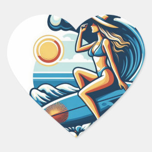 Frauen Surf Herz-Aufkleber