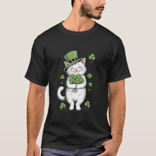 Frauen Süß St Patricks Tag Katze Weiße Kitten Lepr T-Shirt