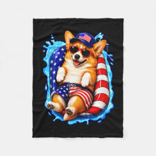 Frauen süßer Corgi mit Sonnenbrille patriotischer  Fleecedecke