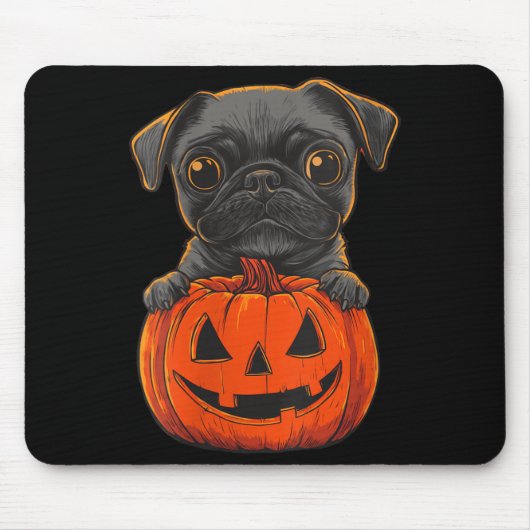 Frauen Süßer Schwarzer Pug Jack O Lantern Kürbis Mousepad (Vorne)