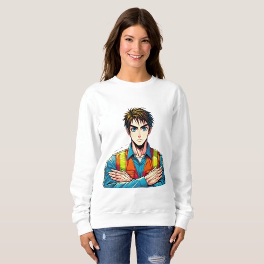 Frauen Sweatshirt mit Manga-Sicherheitsfachmann (Vorne ganz)