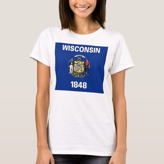 Frauen T Shirt mit der Flagge von Wisconsin Staat (Vorderseite)
