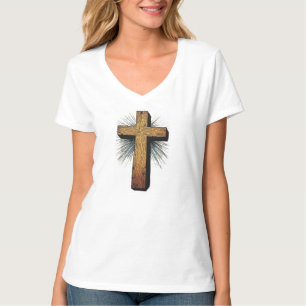 Frauen T-Shirt mit kühnen christlichen Kreuz und V