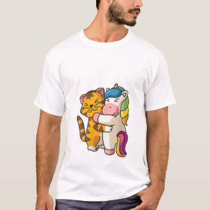 Frauen Tiger und Einhorn Süße Zoo-Tiere Umarmen  T-Shirt