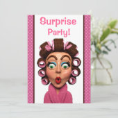 Frauen tragen Curlers überraschendes Party Einladung (Stehend Vorderseite)