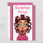 Frauen tragen Curlers überraschendes Party Einladung (Vorne/Hinten)