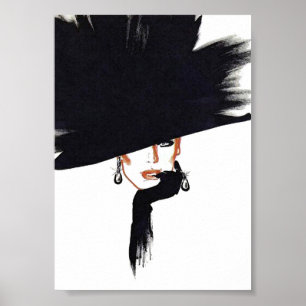 Frauen tragen einen Big Black Hat Minimalistisch V Poster