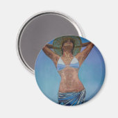 Frauen tragen Hut und Sarong Spaß Sommer Magnet (Vorderseite/Rückseite)