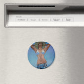 Frauen tragen Hut und Sarong Spaß Sommer Magnet (In Situ (Geschirrspüler))