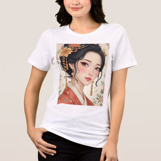 Frauen tragen traditionelle koreanische Kleidung Tri-Blend Shirt (Vorderseite)