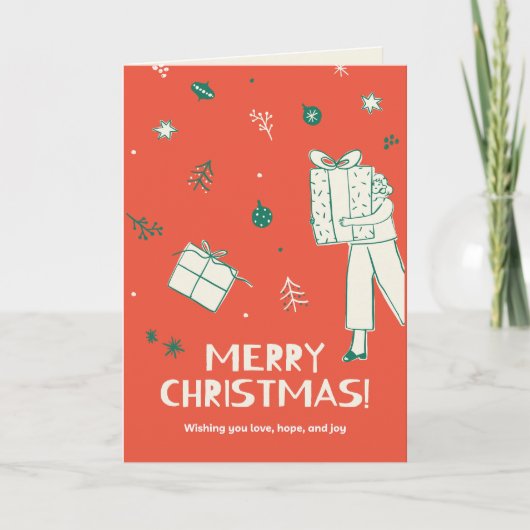 Frauen tragen Weihnachtsgeschenkskizze Karte (Vorderseite)