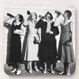 Frauen trinken Bier Alte Fotografie Vintages Bier Getränkeuntersetzer