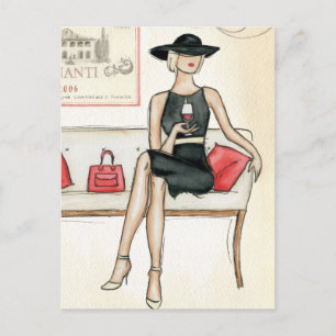Frauen trinken Roten Wein Postkarte