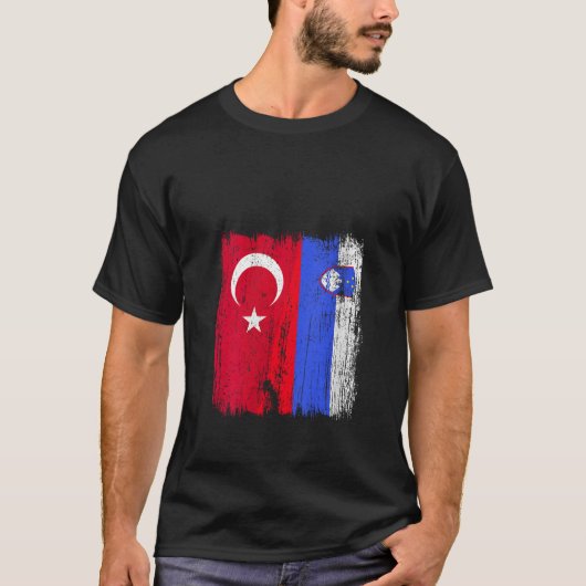 Frauen Türkei Slowenien Halbfahne Türkisch Sloweni T-Shirt (Vorderseite)