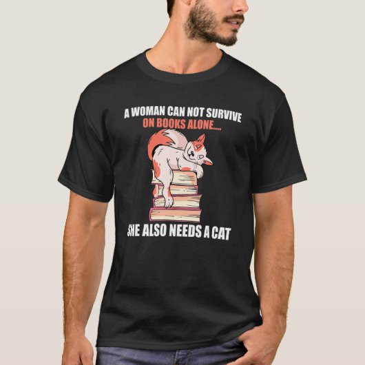 Frauen überleben Bücher und Katzen T-Shirt (Vorderseite)