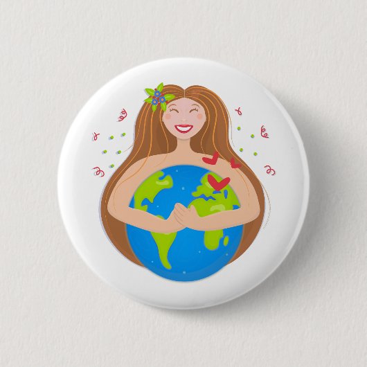 Frauen umarmten Planeten Erde Button (Vorderseite)