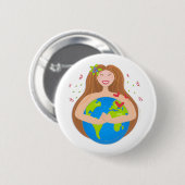 Frauen umarmten Planeten Erde Button (Vorne & Hinten)