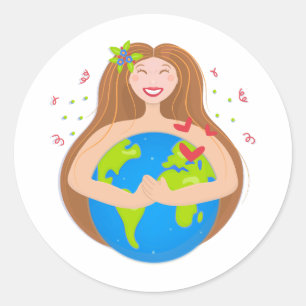 Frauen umarmten Planeten Erde Runder Aufkleber