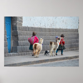 Frauen und Alpacas, Cusco, Peru Poster