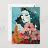 Frauen und Blume Abstrakte Collage Postkarte (Vorne/Hinten)