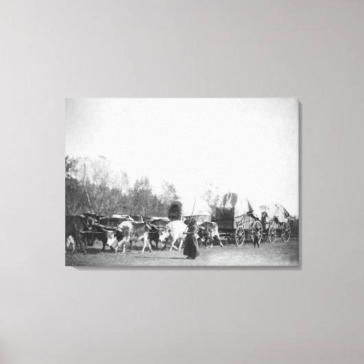 Frauen und Junge mit Bullwhackern im Ox Train Leinwanddruck (Vorderseite)