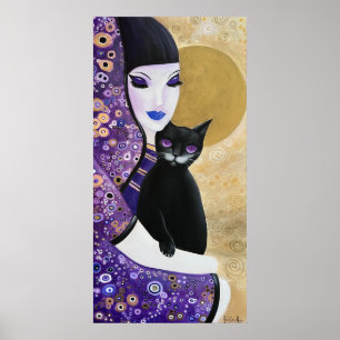 Frauen und Katzen Lila Whimsikkunst Poster