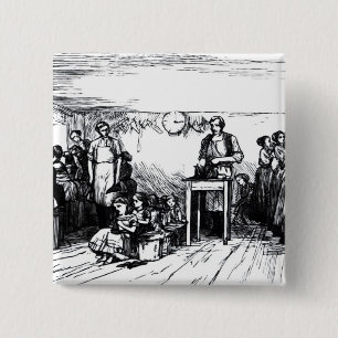 Frauen und Kinder, die Schuhe herstellen Button