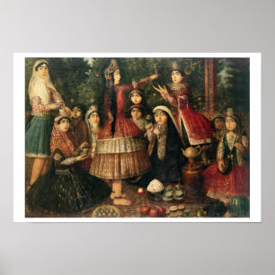 Frauen und Kinder in einem Garten, 19. Jahrhundert Poster